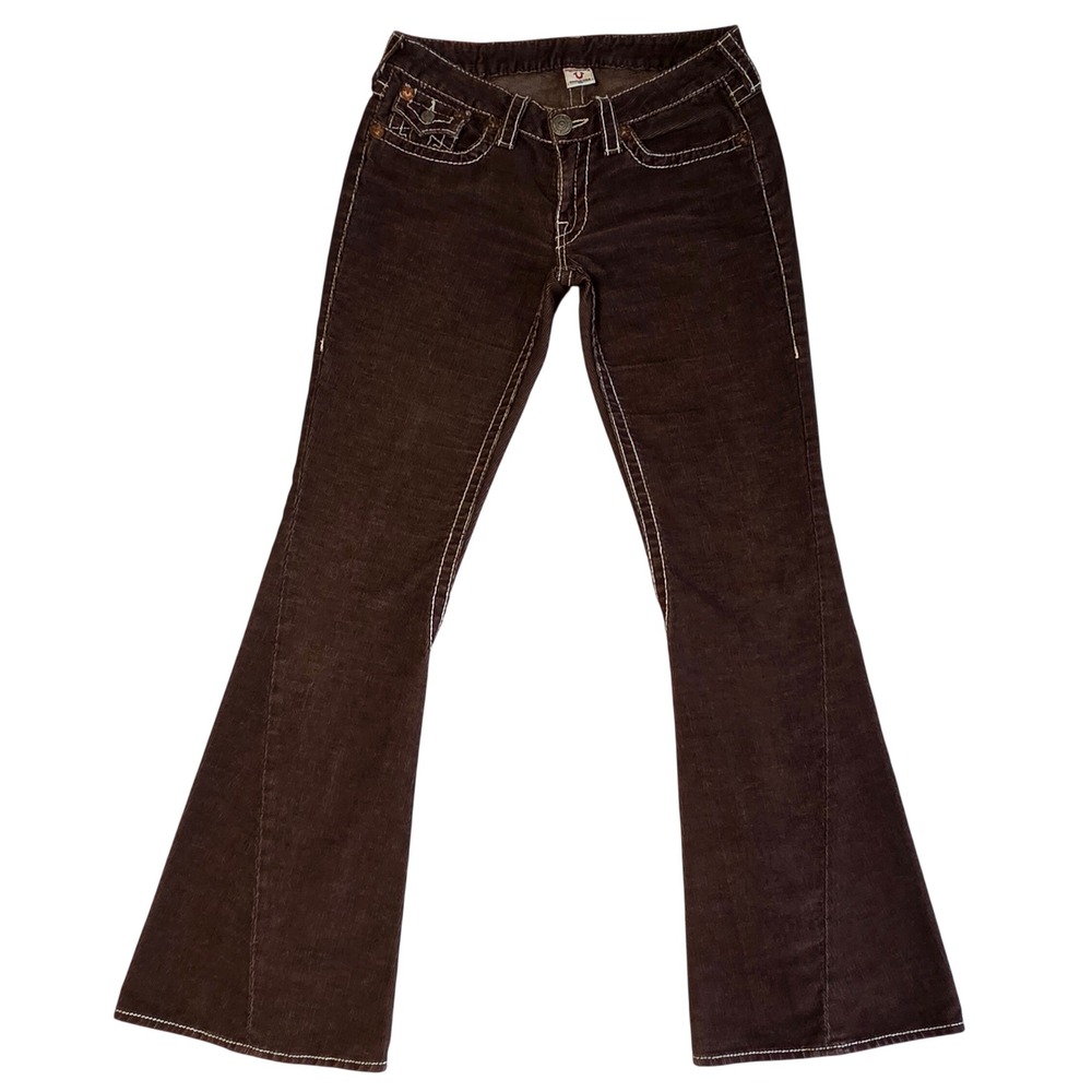 Y2K True Religion Joey Big T Brown Corduroy Flare Pants Womens 30 Low Rise USA